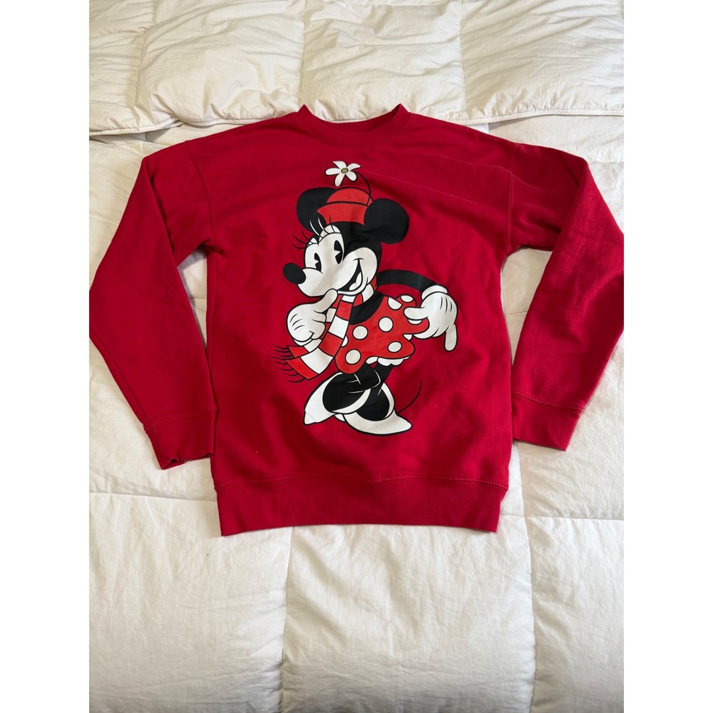 Disney Minnie Mouse Red Graphic Sweatshirt XS Long Sleeve Pullover Fleece